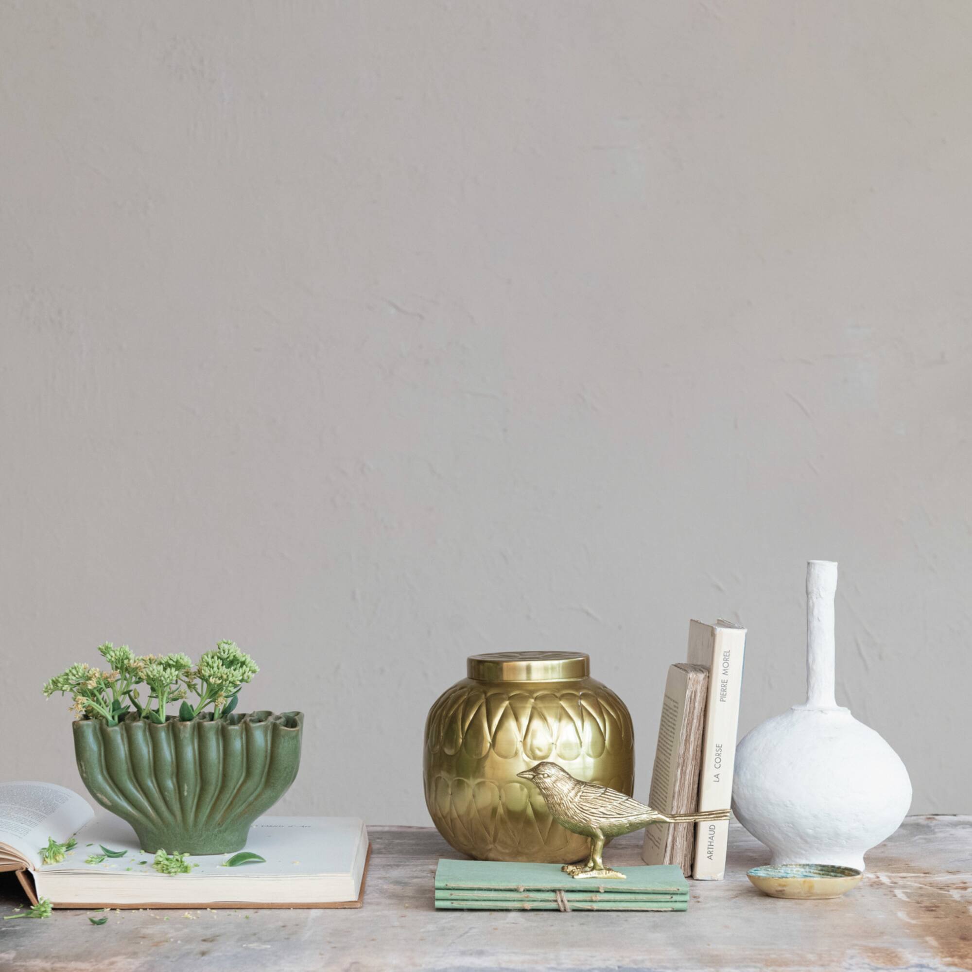 Hello Honey® 8" Green 9 Sectioned Sculptural Stoneware Vase